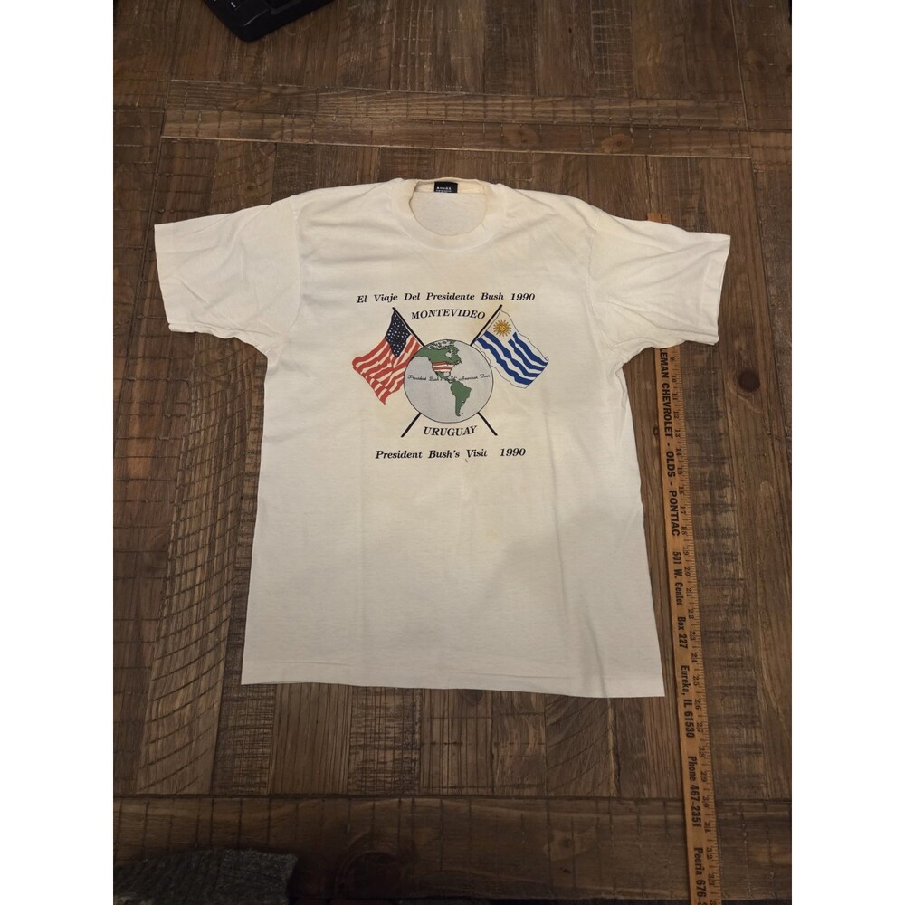 vintage single stitch t shirt President Bushs South America Tour Tshirt SizeL...